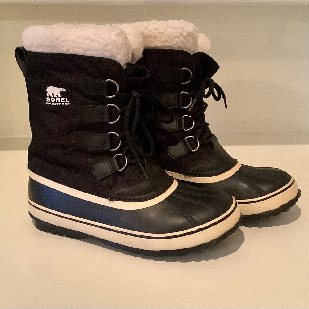 Sorel Waterproof Boots, Black and White, Size 9